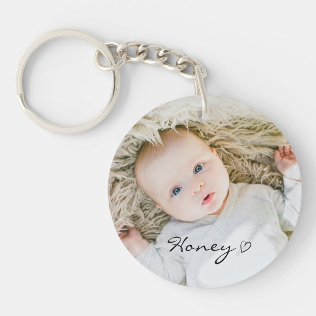 Custom mum day gift, personalised family photo key key ring (Front)