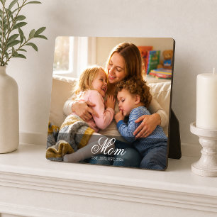 Custom Mum Established Elegant Script Photo Plaque