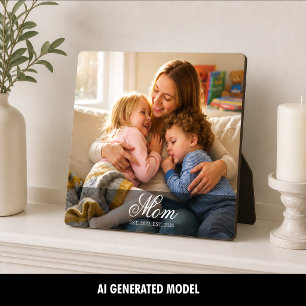 Custom Mum Established Elegant Script Photo Plaque