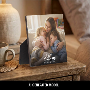 Custom Mum Established Elegant Script Photo Plaque