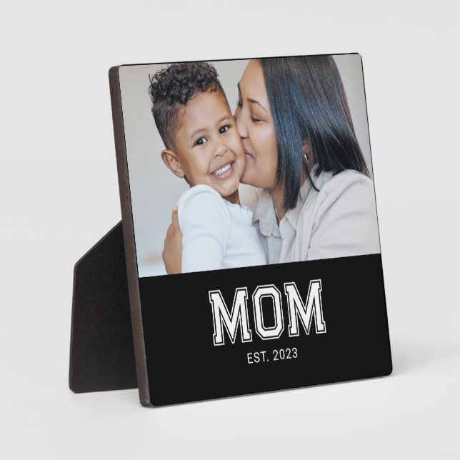 Custom Mum Established Modern Bold Photo Plaque (Front)