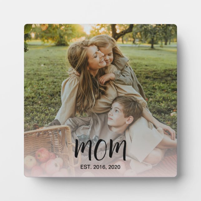 Custom Mum Established Modern Script Overlay Photo Plaque (Front)