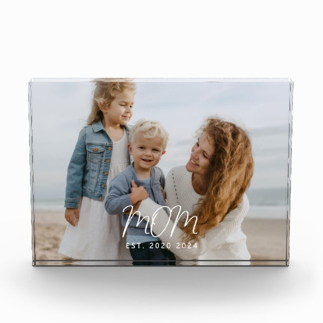 Custom Mum Established Modern Script Photo Block (Front)