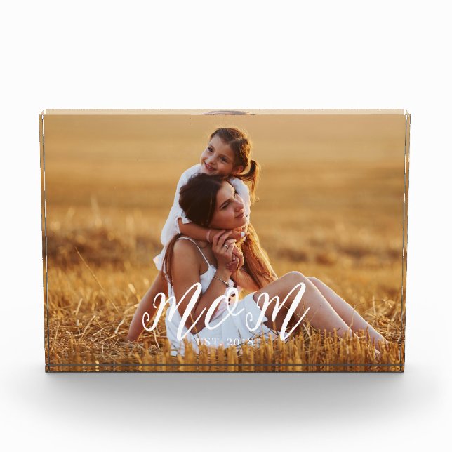 Custom Mum Established Modern Script Photo Block (Front)
