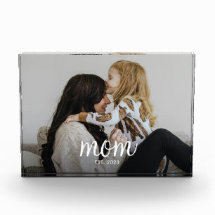 Custom Mum Established Modern Script Photo Block