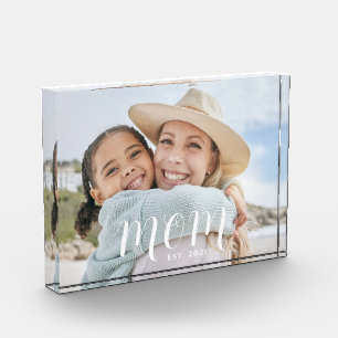 Custom Mum Established Modern Script Photo Block