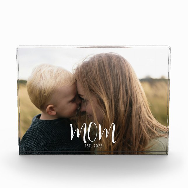 Custom Mum Established Modern Script Photo Block (Front)