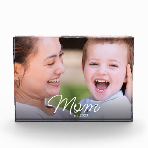 Custom Mum Established Modern Script Photo Block