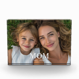 Custom Mum Established Modern Script Photo  Block
