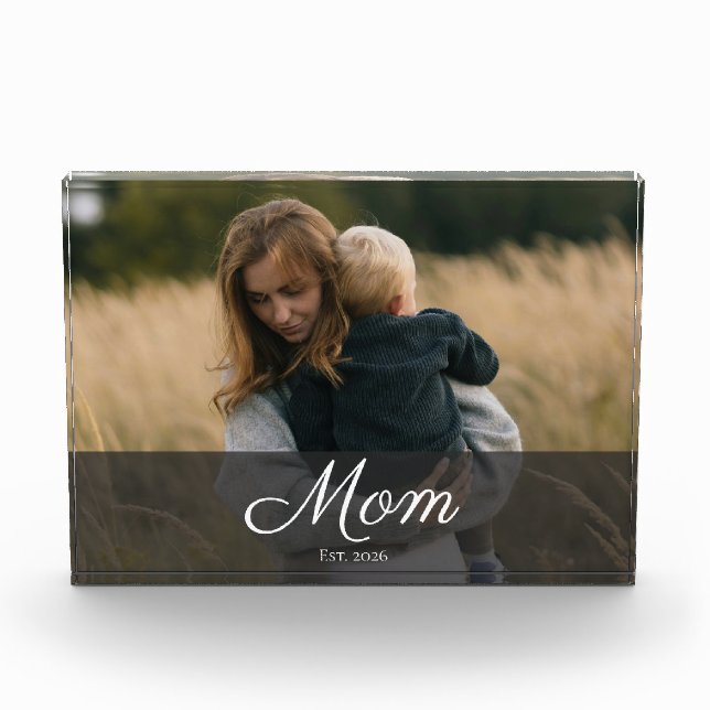 Custom Mum Established Modern Script Photo Block (Front)