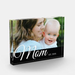 Custom Mum Established Modern Script Photo  Block