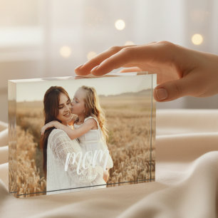 Custom Mum Established Modern Script Photo Block