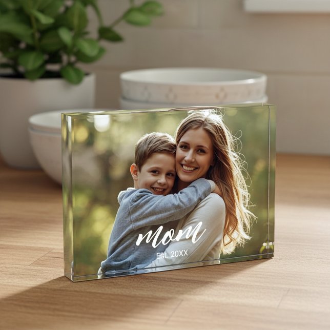 Custom Mum Established Modern Script Photo Block (Creator Uploaded)