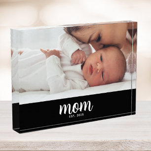 Custom Mum Established Modern Script Photo Block