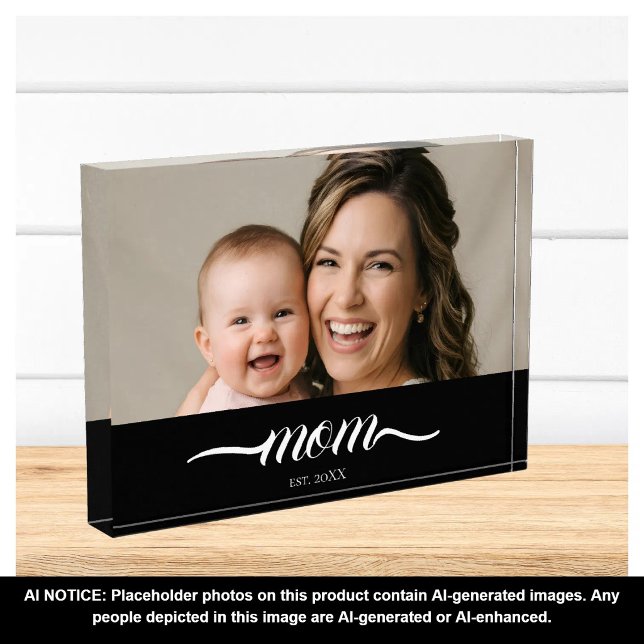 Custom Mum Established Modern Script Photo Block (Creator Uploaded)