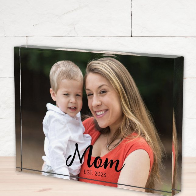 Custom Mum Established Modern Script Photo Block (Creator Uploaded)