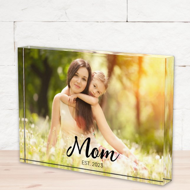 Custom Mum Established Modern Script Photo Block (Creator Uploaded)