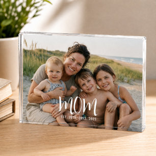 Custom Mum Established Modern Script Photo Block