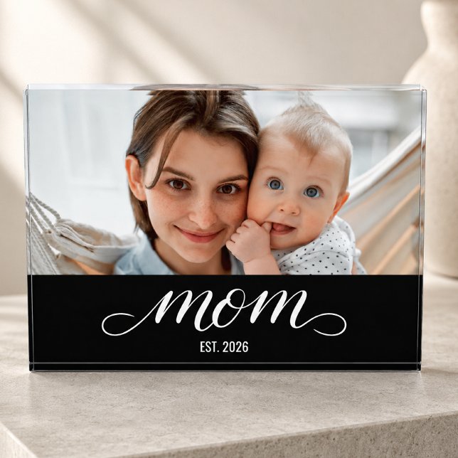 Custom Mum Established Modern Script Photo Block (Creator Uploaded)