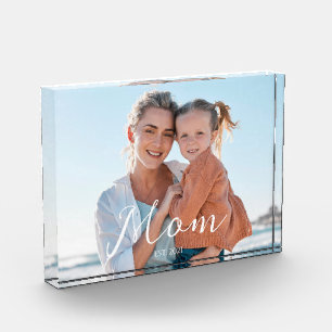 Custom Mum Established Modern Script  Photo Block