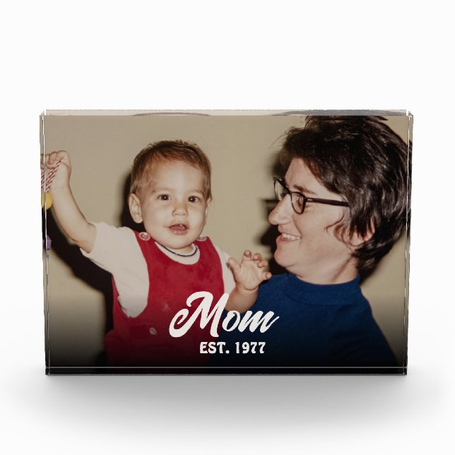Custom Mum Established Modern Script Photo Block (Front)