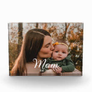 Custom Mum Established Modern Script  Photo Block