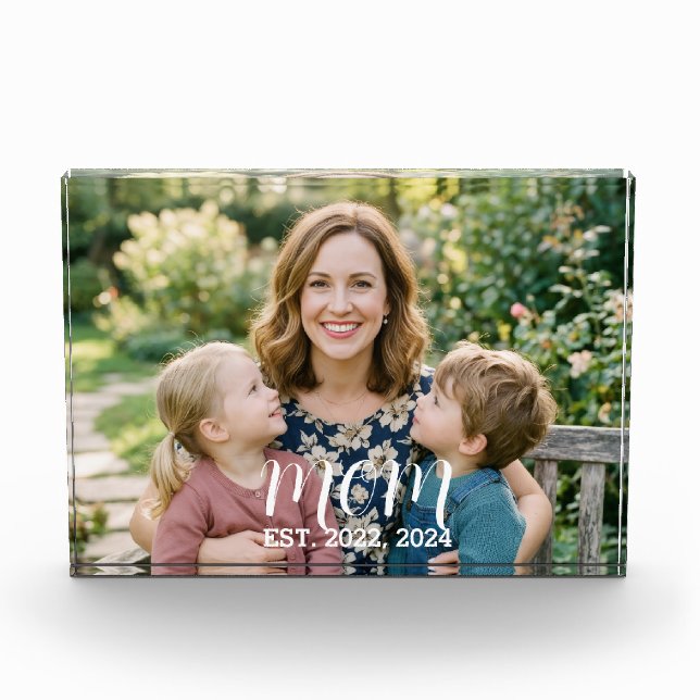 Custom Mum Established Modern Script Photo Block  (Front)