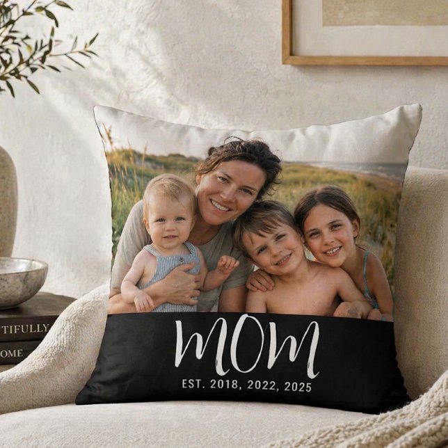 Custom Mum Established Modern Script Photo Cushion (Creator Uploaded)