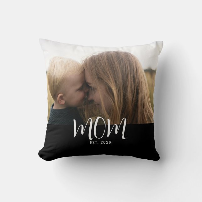 Custom Mum Established Modern Script Photo Cushion (Front)