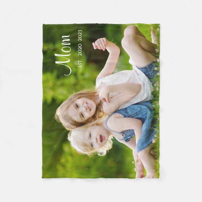 Custom Mum Established Modern Script Photo Fleece Blanket (Front)