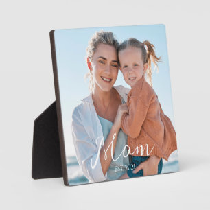 Custom Mum Established Modern Script Photo Plaque