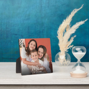 Custom Mum Established Modern Script Photo Plaque