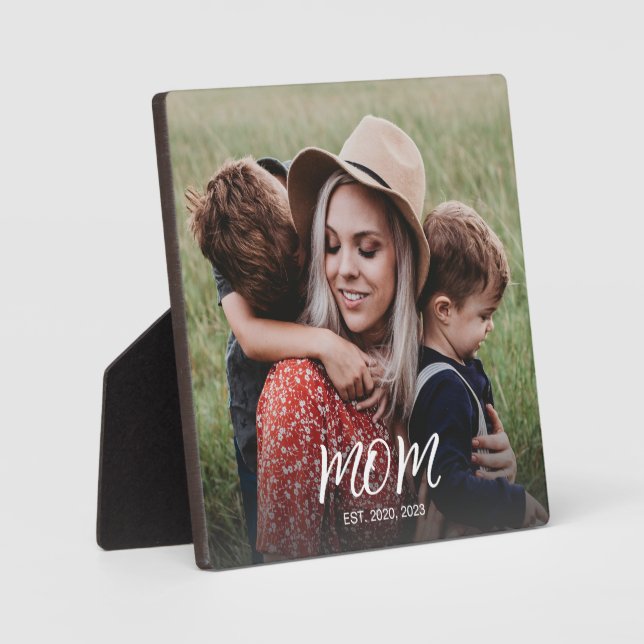 Custom Mum Established Modern Script Photo Plaque (Front)