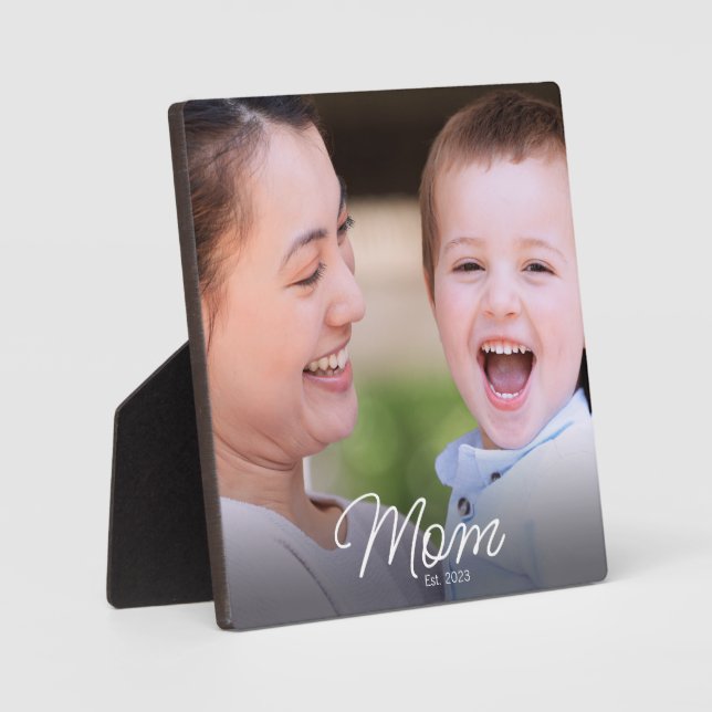 Custom Mum Established Modern Script Photo Plaque (Front)