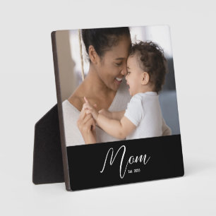 Custom Mum Established Modern Script Photo Plaque