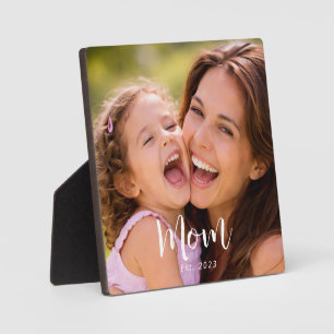 Custom Mum Established Modern Script Photo Plaque