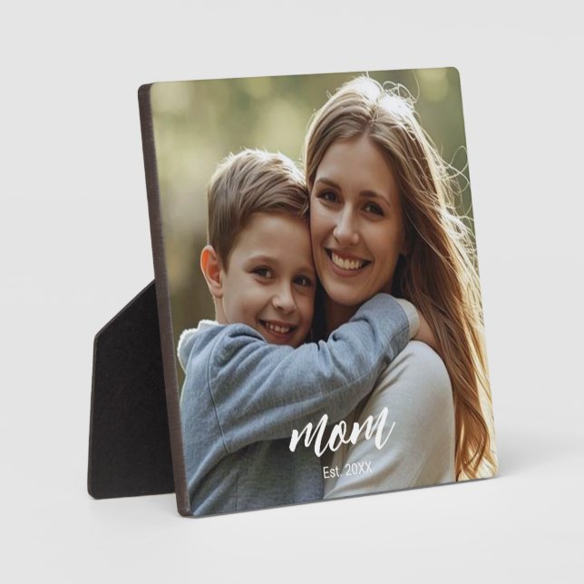 Custom Mum Established Modern Script Photo Plaque (Front)