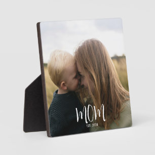 Custom Mum Established Modern Script Photo Plaque