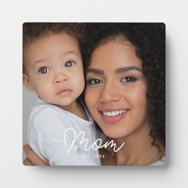 Custom Mum Established Modern Script Photo Plaque (Front)