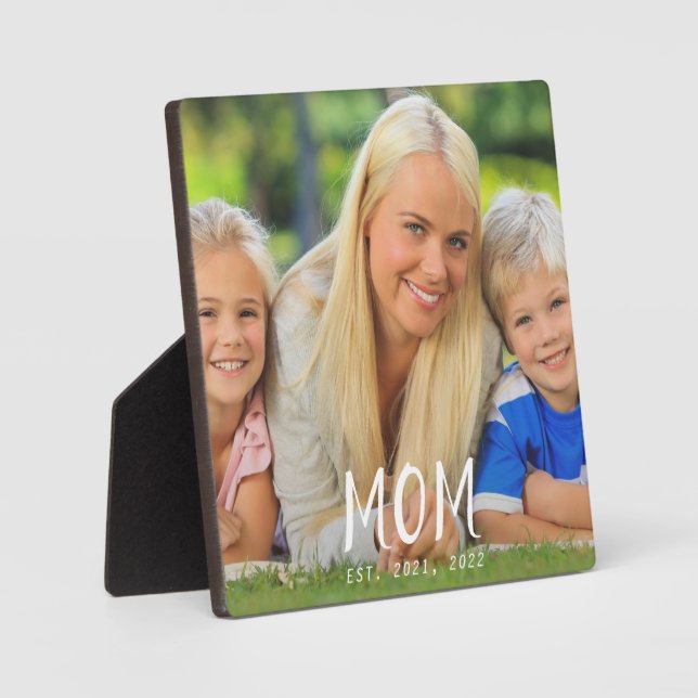 Custom Mum Established Modern Script Photo Plaque (Front)