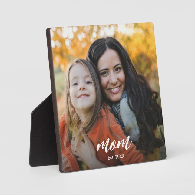 Custom Mum Established Modern Script Photo Plaque (Front)