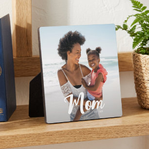 Custom Mum Established Modern Script Photo Plaque
