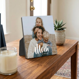 Custom Mum Established Modern Script Photo Plaque