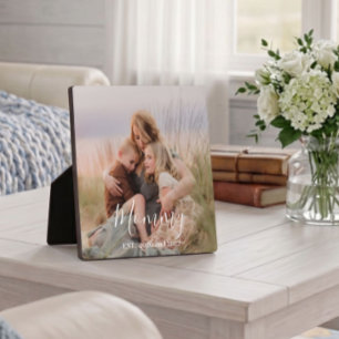 Custom Mum Established Modern Script Photo  Plaque