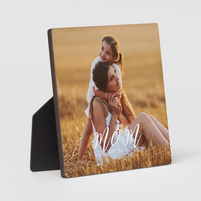Custom Mum Established Modern Script Photo Plaque (Front)