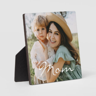 Custom Mum Established Modern Script Photo Plaque