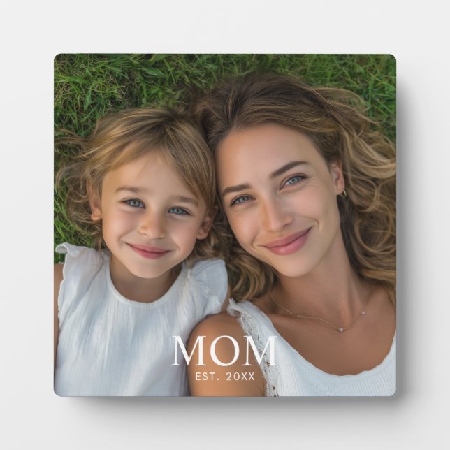 Custom Mum Established Modern Script Photo  Plaque (Front)