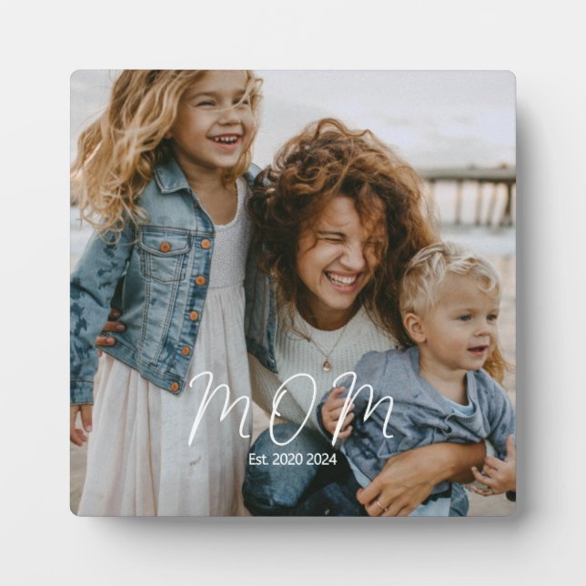 Custom Mum Established Modern Script Photo Plaque (Front)