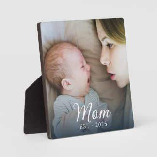 Custom Mum Established Modern Script Photo Plaque