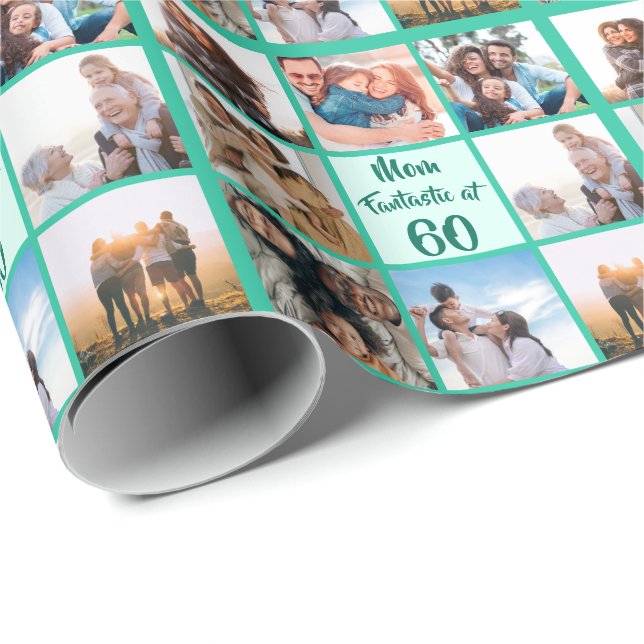 Custom Mum fantastic at 60 birthday photo collage Wrapping Paper (Roll Corner)